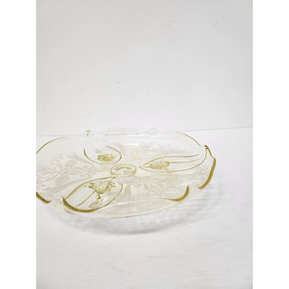VTG Lancaster Landrum Pattern Yellow Depression Glass Cake Plate Footed Stand - Picture 4 of 10